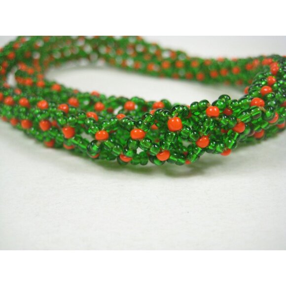 Green Shiny Seed Glass Beaded Rope Necklace Woven 26 inch Strand NO CLASP - Picture 4 of 7